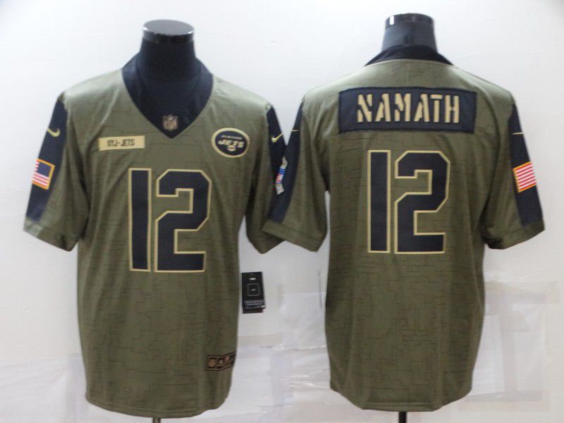 Men New York Jets #12 Namath green Nike Olive Salute To Service Limited NFL Jersey